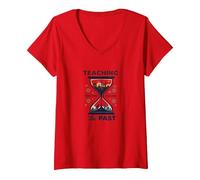 Social Studies Teacher: Teaching The Past for The Future V-Neck T-Shirt, Women, Red, XL