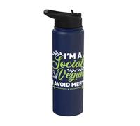 Social Vegan Avoid Meet Funny Pun Introvert Stainless Steel Insulated Water Bottle