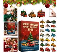 Social Vehicles Advent Calendar 2025, 24 Days Christmas Countdown Calendar with 2D Acrylic Flat Social V-ehicles Hanging Ornament, Christmas Countdown Box for Heroic Firefighting Vehicles Lovers