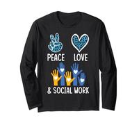 Social Work Peace Symbol Heart Leopard Print Long Sleeve T-Shirt