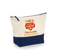 Social Worker Accessory Bag - I Am a Social Worker What’s Your Superpower? - Makeup Bag, Canvas Accessory Bag. (Natural Navy, M)