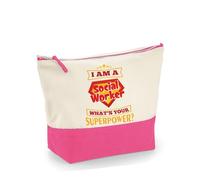 Social Worker Accessory Bag - I Am a Social Worker What’s Your Superpower? - Makeup Bag, Canvas Accessory Bag. (Natural True Pink, M)