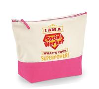 Social Worker Accessory Bag - I Am a Social Worker What’s Your Superpower? - Makeup Bag, Canvas Accessory Bag. (Natural True Pink, L)