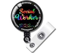 Social Worker Badge Reel Holder, Social Work Appreciation Gift, Retractable with ID Clip for Nurse Name Tag Card Holders for Office Worker Nursing Doctor Teacher Student Medical Work
