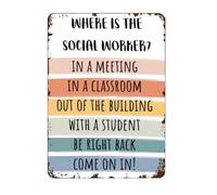Social Worker Door Sign Where is The Social Work Wall Art Office Decor,Classroom Office Decor Metal Tin Sign school classroom decorations 8x12 In