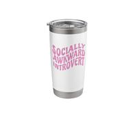 Socially Awkward Introvert - Distressed Pink Lettering Stainless Steel Insulated Tumbler