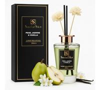 SocialSkn Luxury Reed Diffuser 200ml - Pear, Jasmine & Vanilla | Inspired by Black Opium | Premium Scented Oil with 8 Reeds & 2 Decorative Flowers | Long-Lasting 6-9 Months | Elegant Gift Idea