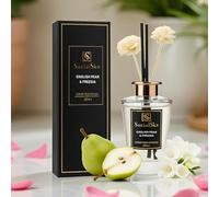 SocialSkn Reed Diffuser | 200ml | English Pear & Freesia | Reed Diffuser for Home | Premium Scented Oil with 8 Reeds & 2 Decorative Flowers | Long Last (English Pear & Freesia)