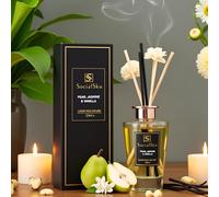 SocialSkn Reed Diffuser | 200ml | Pear, Jasmine & Vanilla | Reed Diffuser for Home | Premium Scented Oil with 8 Reeds & 2 Decorative Flowers | Long Lasting Home Fragrance & Gift | Inspired by J-Malone