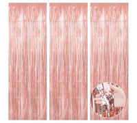 Sociaooil Rose Gold Tinsel Curtain - 3pcs 3.3x9.9ft Metallic Glitter Backdrop for Wedding, Birthday Party & Holiday Decorations