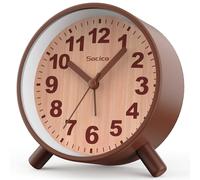 SOCICO Analog Alarm Clock, Retro Metal Bedside with Night Light Battery | Soft amber glow eases your eyes at night, while tick-free movement and one-touch pause let you drift back without waking
