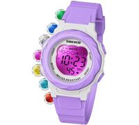 SOCICO Kids Digital Watch for Boys Girls,2 Interchangeable Silicone Straps, 50M Waterproof & Shockproof Sports Watch with 7-Color LED Backlight, Alarm, Stopwatch, Calendar (Ages 5-18) (Purple)