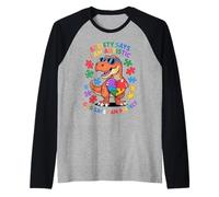 Society Says I Am Autistic God Says I Am Loved Dino Puzzle Raglan Baseball Tee
