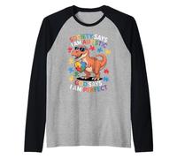 Society Says I Am Autistic God Says I Am Perfect Dino Puzzle Raglan Baseball Tee