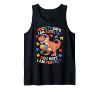 Society Says I Am Autistic God Says I Am Perfect Dino Puzzle Tank Top