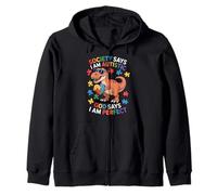 Society Says I Am Autistic God Says I Am Perfect Dino Puzzle Zip Hoodie