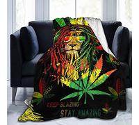 Socira Rasta Flannel Lion Throw Blanket - Marijuana Jamaica Weed Cannabis Fleece for Sofa, Reggae Comfy Camping Lap, Super Soft Thin Noon Break for Office Home Car 40''X50''