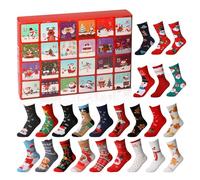 Sock Advent Calendar 2025,24Pairs Christmas Socks with christmas Tree, Elk, Snowman Patterns,Holiday Countdown Calendar Gifts, Funny Socks Advent Calendar Gifts for Women Men (A)