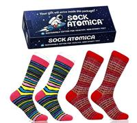 Sock Atomica 2 Pair Unisex Gift Set - Colourful Funny Cotton Crew Socks for Men & Women, Boxed Gift Perfect for Couples, Birthday, Christmas (Colourful Mix Set)