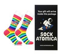 Sock Atomica Funny Novelty Cotton Crew Socks for Women Men, Colourful Gift Box, (UK 3-6.5 / EU 36-40) (Rainbow Striped Roller)