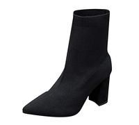 Sock Boots For Women With Heel,Stretch Knit Boots For Women Pointed Toe Ankle Boot Slip On Booties Block Heeled Booties With Non Slip Sole Fall/Winter Causal Footwear For Date Nights & Semi-Formal