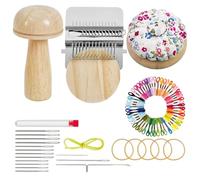 Sock Darning Kit - Small Weaving, Fabric Mending Supplies, Includes Fifty Colorful Threads, Patching Holes Repair Machine, Sewing Arts Crafts Gear, Fourteen Hook Metal Wooden Hand Tool
