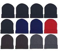 Sock Deal 12 Pack Winter Beanies, Unisex, Warm Cozy Hats Foldover Cuffed Skull Cap - Multicoloured -