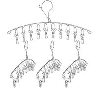 Sock Dryer With 10 Pegs, Stainless Steel Underwear Hanger For Washing Line, Windproof Sock Airer, Multi Sock Peg Hanger With Clips Hanging Socks, Underwear, Bras, Gloves, 4 Pack