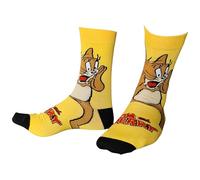 Sock Shack Tom Cat Jerry Panicking Mouse Cartoon Rodent Mens Yellow Socks One Pair