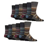 SOCK SHOP GENTLE GRIP - 12 Pairs Mens Non-Elastic Cotton Socks | Patterned Soft Non-Binding Stripe Socks (6-11, Stripe 1)