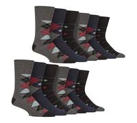 SOCK SHOP GENTLE GRIP - 12 Pairs Mens Non-Elastic Cotton Socks | Patterned Soft Non-Binding Stripe Socks (6-11, Argyles)