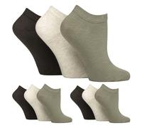 SOCK SHOP GENTLE GRIP - 9 Pairs Ladies Diabetic Trainer Socks | Non-Elastic Ankle Socks for Swollen Feet, Oedema & Sensitive Skin (4-8, Khaki/Forest/Cream/Grey)
