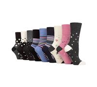 SOCK SHOP GENTLE GRIP - Ladies Bamboo Non-Elastic Cotton Patterned Socks - 9 Pack | Loose Top Socks for Circulation Support (4-8, Style 3)
