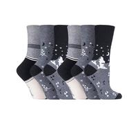 SOCK SHOP GENTLE GRIP - Ladies Novelty Patterned Socks - 6 Pack | Fun Non-Elastic Soft Top Cotton Socks for Circulation (4-8, SOLRH203)