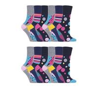 SOCK SHOP GENTLE GRIP - Ladies Striped Cotton Socks - 12 Pack | Non-Elastic Soft Top Socks for Circulation (4-8, SOLRH189)
