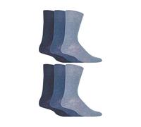 SOCK SHOP GENTLE GRIP - Mens Diabetic Cotton Socks - 6 Pack | Soft Top Non-Elastic Socks for Swollen Feet & Comfort (6-11, Blues)