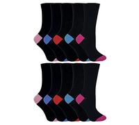Sock Snob 10 Pair Womens/Ladies Black Cotton Socks with Coloured Toes Heel | Natural Fibre Hosiery | Multi Pair Value Set | Breathable Shoe Layer | Workday Hosiery | Casual Footwear Accessory