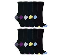Sock Snob 10 Pair Womens/Ladies Black Cotton Socks with Coloured Toes Heel | Natural Fibre Hosiery | Multi Pair Value Set | Breathable Shoe Layer | Workday Hosiery | Casual Footwear Accessory