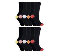 Sock Snob 10 Pair Womens/Ladies Black Cotton Socks with Coloured Toes Heel | Natural Fibre Hosiery | Multi Pair Value Set | Breathable Shoe Layer | Workday Hosiery | Casual Footwear Accessory
