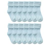 Sock Snob 12 Pack Baby Girl & Boy Soft Cotton Turnover Top Socks - 6-12 Months - Light Blue