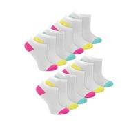 Sock Snob 12 Pack Girls Low Cut White Trainer Socks with Contrast Heel & Toe - 4-6 UK - White