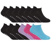 Sock Snob 12 Pair Multipack Kids Low Cut Ankle Socks with Non Slip Gripper Sole Ideal Trampoline Socks (2-3 Years, Pink/Black)