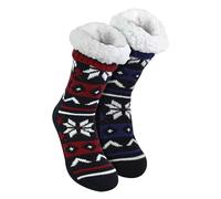 Sock Snob 2 Pack Mens Fairisle Knit Slipper Sock with Sherpa Lining Christmas Non Slip Lounge Socks (6-11, Assorted)
