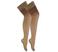 Sock Snob 2 Pair Multipack Women's Seamed Stockings with Lace Top Ladies Thigh High Stockings