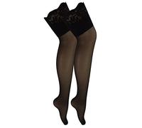Sock Snob 2 Pair Multipack Women's Seamed Stockings with Lace Top Ladies Thigh High Stockings