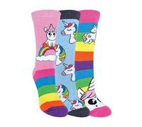 Sock Snob 3 Pack Girls Soft Cotton Unicorn Striped Rainbow Design Socks - 9-12 UK - Rainbow