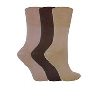 Sock Snob 3 Pack Ladies Anti Odour Loose Wide Bamboo Socks with Non Elastic Top - SE047 Brown - 4-7 UK