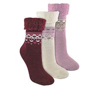 Sock Snob 3 Pack Ladies Turnover Top Wool Bed Socks for Winter Warm Soft Fluffy Nordic Design Lounge Bed Socks for Women (4-8, Deep Fuchsia/Pink/Cream)