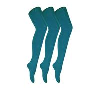Sock Snob 3 Pair Ladies Coloured Opaque 80 Denier Plain Block Colour Tights - XL - Teal