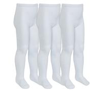 Sock Snob 3 Pair Multipack Girls Bamboo School Tights Footed Soft Plain Pantyhose in Black, Grey, White, Navy Blue (3-4 Years, White)
